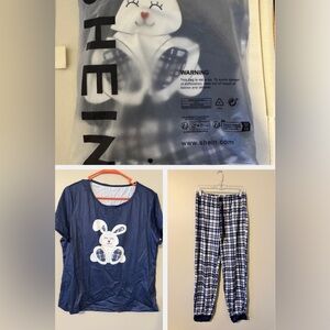 SHEIN Navy and White Bunny Pajama Set